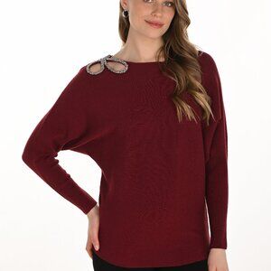 254999 Black Sweater with Rhinestone Bow on Right Side by FRANK LKYMAN